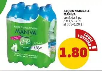 PENNY Maniva Acqua Naturale 6 pz 9 l offerta