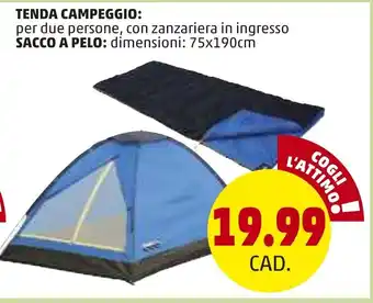 PENNY Tenda Campeggio, Sacco A Pelo 75x190cm offerta