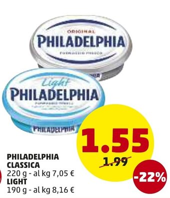 PENNY Philadelphia Classica 220g, Light 190g offerta