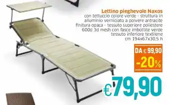 Famila Lettino pieghevole Naxos cm 194x67x30,5 h offerta