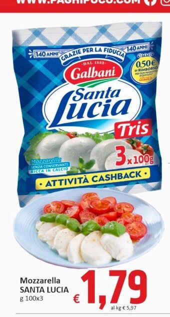 Paghi Poco Mozzarella santa lucia g 100x3 offerta