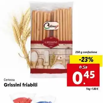 Lidl Grissini friabili 250g certossa offerta