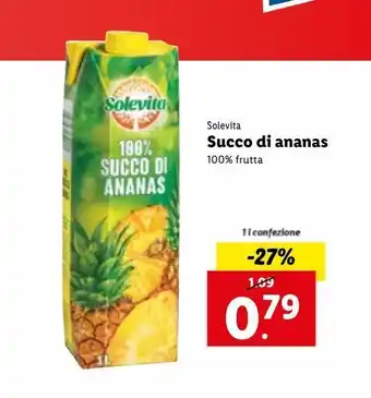 Lidl Succo di ananas solevita 100% frutta 1l offerta