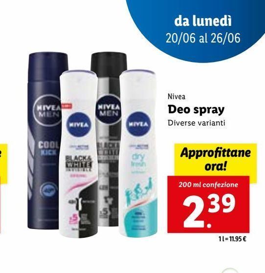 Deo spray 200ml nivea offerta di Lidl
