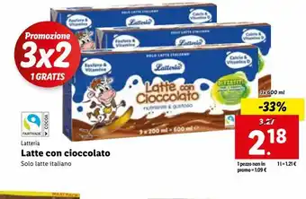 Lidl Latte con cioccolato 3x600ml latteria offerta