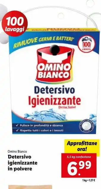 Lidl Detersivo igienizzante in polvere omino bianco 5,5kg offerta