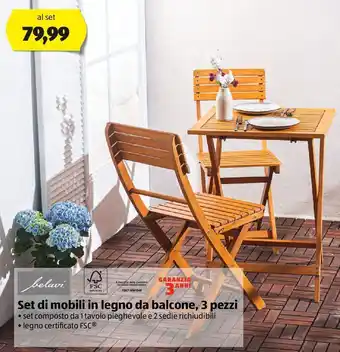 ALDI Set di mobili in legno da balcone, 3 pezzi offerta
