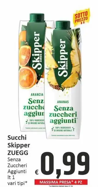 Zuegg Succhi Skipper Senza Zuccheri Aggiunti lt 1 vari tipi