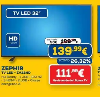 Euronics Tv led 32'' zephir offerta