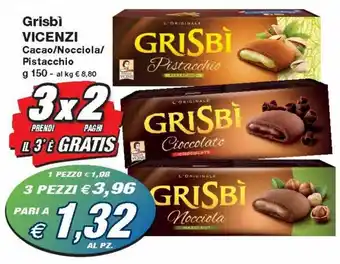 Prix Quality Vicenzi Grisbì Cacao/Nocciola/Pistacchio g 150 offerta
