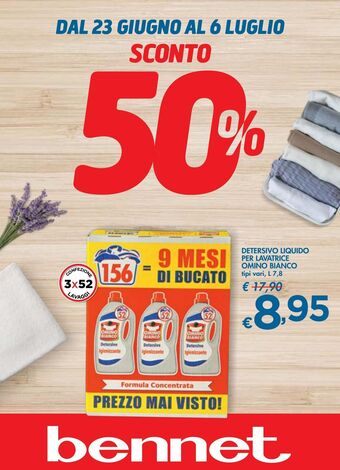 Bennet Detersivo liquido per lavatrice omino bianco tipi vari l 7.8 offerta