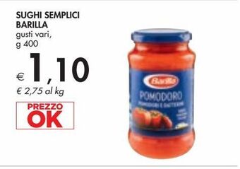 Bennet Sughi semplici barilla tipi vari g 400 offerta