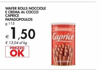 Bennet Wafer rolls nocciole e crema al cocco caprice papadopolous g 115 offerta