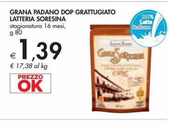 Grana padano dop grattugiato latteria soresina stagionatura 16 mesi, g 80