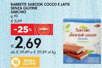 Barrette sarciok cocco e latte senza glutine sarchio g 90