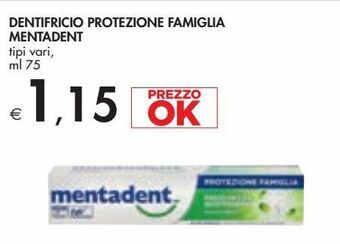 Dentifricio protezione famiglia mentadent tipi vari ml 75