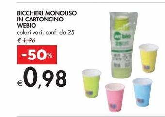 Bennet Bicchieri monouso in cartoncino webio colori vari conf da 25 offerta