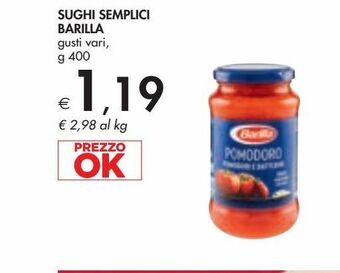 Bennet Sughi semplici barilla tipi vari g 400 offerta