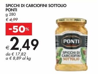 Bennet Spicchi di carciofini sottolio ponti g 280 offerta