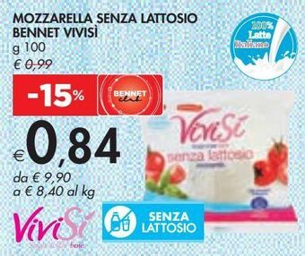 Bennet Mozzarella senza lattosio bennet vivisi g 100 offerta