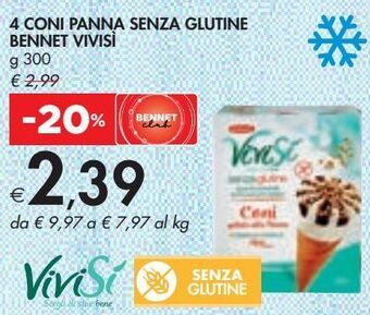 Bennet 4 coni panna senza glutine bennet vivisi g 300 offerta