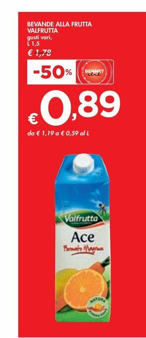 Bennet Bevande alla frutta valfrutta gusti vari l 1.5 offerta