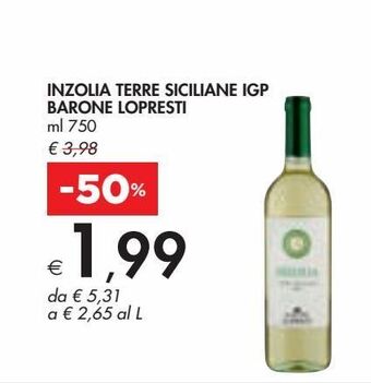 Bennet Inzolia terre siciliane igp barone lopresti ml 750 offerta