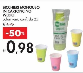 Bennet Bicchieri monouso in cartoncino webio colori vari conf da 25 offerta
