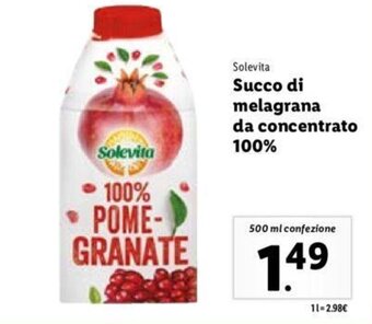 Lidl Solevita Succo di melagrana da concentrato 100% 500 ml offerta