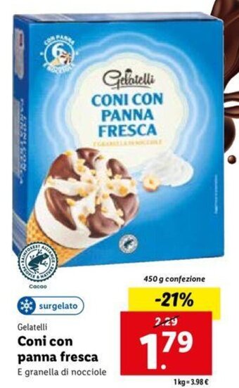Lidl Gelatelli Coni con panna fresca 450 g offerta