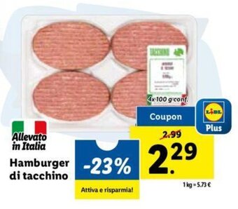 Lidl Hamburger di tacchino 4x 100 g offerta