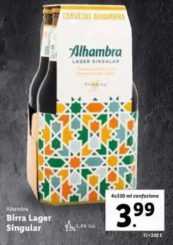 Lidl Alhambra Birra Lager Singular 4x330 ml offerta