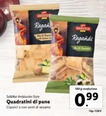 Lidl Sol&Mar Andalusian Style Quadratini di pane Classici o con semi di sesamo 180 g offerta