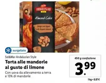 Lidl Sol&Mar Andalusian Style Torta alle mandorle al gusto di limone 450 g offerta