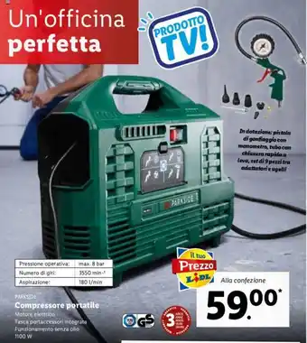 Lidl Parkside Compressore portatile 1100 W offerta
