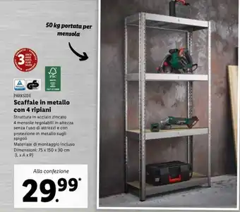 Lidl Parkside Scaffale in metallo con 4 ripiani offerta