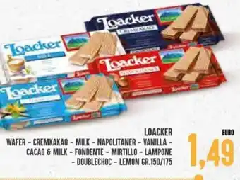 Loacker Wafer Cremkakao Milk Napolitaner Vanilla Cacao & Milk Fondente Mirtillo Lampone Doublechoc Lemon Gr. 150/175