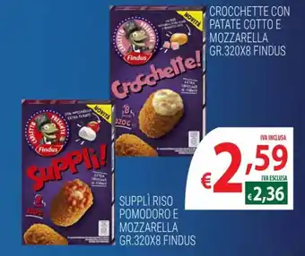 Findus Supplì Riso Pomodoro e Mozzarella 320 gr / Findus Crocchette con patate cotto e mozzarella 320 gr x 8