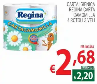 Regina Carta Igienica carta camomilla 4 rotoli 3 veli