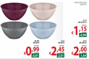 Insalatiera Color assortite 1,5 lt 24,5x11,5 cm
