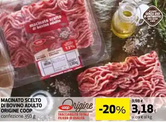 Coop Coop Origine Macinato scelto di bovino adulto 350 g offerta