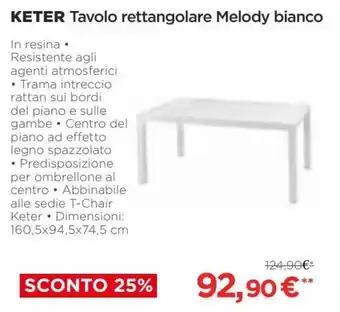 Coop Keter Tavolo rettangolare Melody bianco 160,5x94,5x74,5 cm offerta