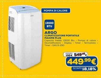 Euronics Climatizzatore portatile maxime plus argo offerta