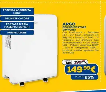 Euronics Argo deumidificatore drypur13 offerta