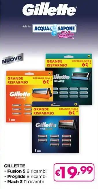 Acqua & Sapone Gillette Fusion 5 9 ricambi/Proglide 8 ricambi/Mach 3 11 ricambi offerta