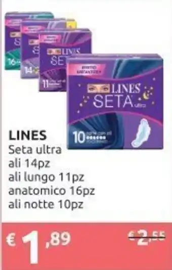 Lines Seta ultra ali 14pz ali lungo 11pz anatomico 16pz ali notte 10pz