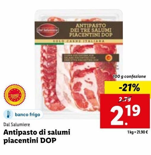 Antipasto di salumi piacentini 100g dal salumiere offerta di Lidl