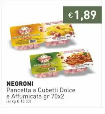 Prezzemolo e Vitale Negroni Pancetta a Cubetti Dolce e Affumicata gr 70x2 offerta
