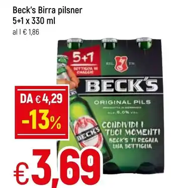 Famila Beck's Birra Pilsner 5+1 x 330 ml offerta