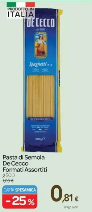 Carrefour De Cecco Pasta di Semola Formati Assortiti 500g offerta